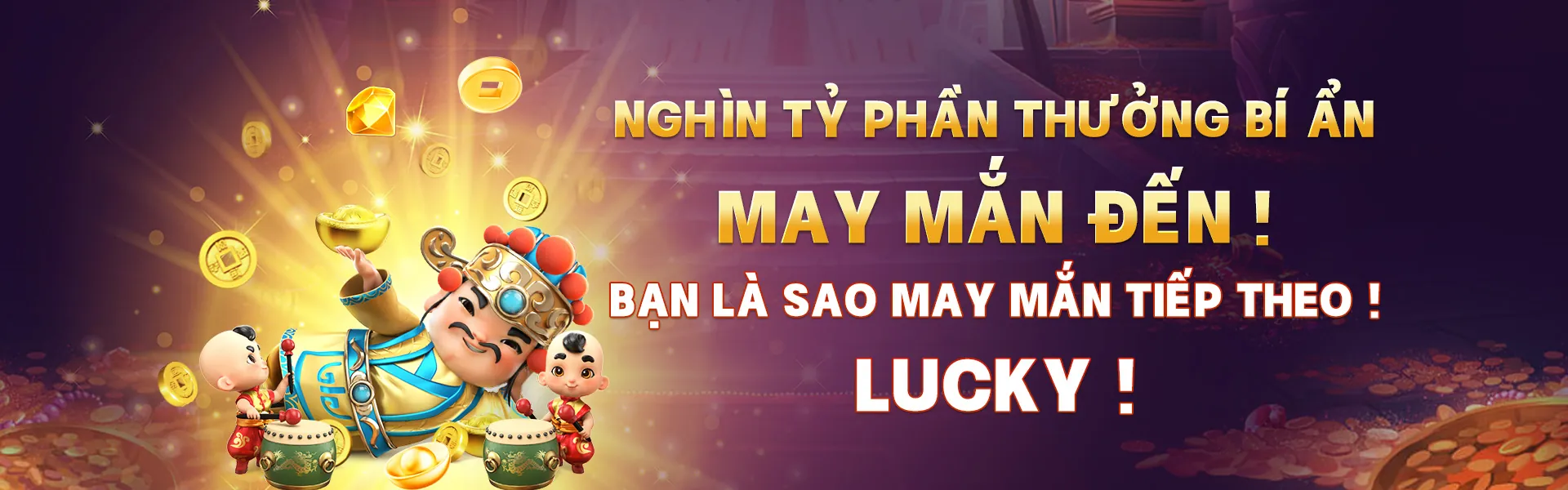 Hình ảnh chính game quay hũ, biểu tượng rực rỡ, tiền vàng và hiệu ứng ánh sáng